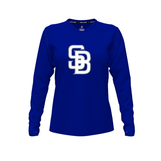 [FTLVCFRY-FYXS-LOGO2] Decker Comfort T-Shirt (Female Youth XS, Royal, V Neck, Logo 2, Long Sleeve)