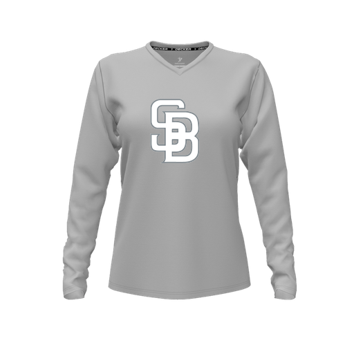 [CUS-DFW-TEES-PER-VNK-LSL-GRY-FYXS-LOGO2] Decker Performance T-Shirt (Female Youth XS, Gray, V Neck, Logo 2, Long Sleeve)